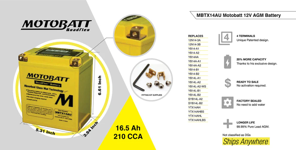 MBTX14AU Motobatt Motorcycle Battery