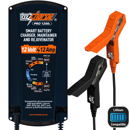 OzCharge PRO1200L - 12V 12A Battery Charger and Maintainer Lithium Pro Series