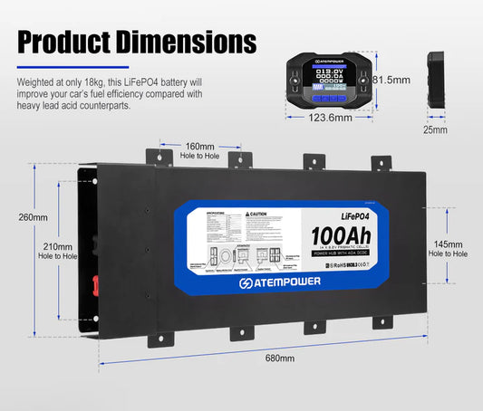 Atem Power 12V 100Ah Slimline Lithium Battery Built-in 40A DC-DC Charger AP-PC-C